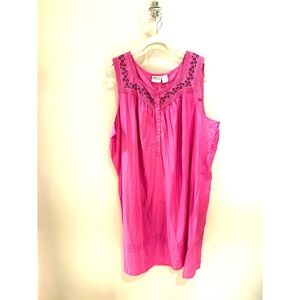 Collections Etc Pink 100% Cotton Embroidered Nightgown Lounger XXL Sleeveless